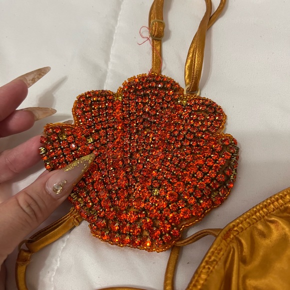 Diva Boutique Seashell Rhinestones Metallic Swimsuit Orange - Picture 3 of 5